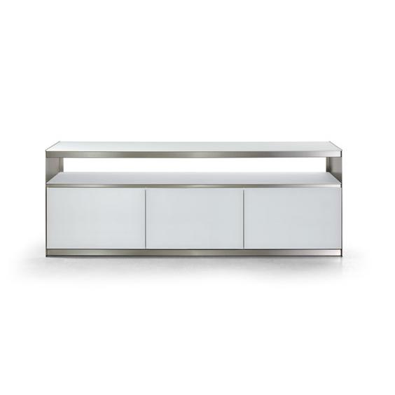 Trica Furniture Absolute TV Stand Absolute 3 Door Media Console - Brushed Steel and Neige Glass IMAGE 1