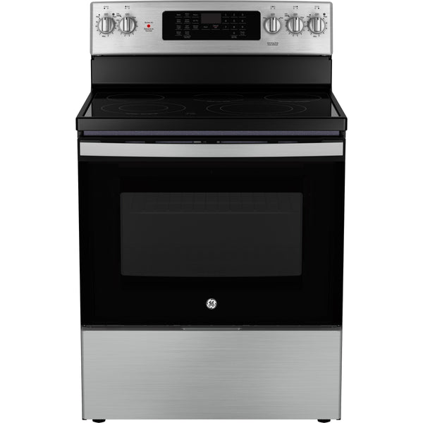 GE 30-inch Freestanding Electric Range with True European Convection Technology JCB840STSS IMAGE 1